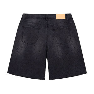 Shorts en jean pour homme, style hip-hop, avec strass, tricotés, respirants, coupe droite, taille mi-haute, personnalisables, élégants, premium, écologiques, streetwear d'été - Product Image 2