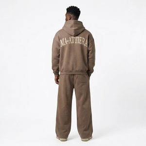 MA-ATTIERA Chándal con capucha para hombre, con cremallera completa, color sólido, estampado de letras, sudadera informal holgada y conjunto de pantalones - Product Image 2