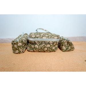 ชุดกระเป๋าใส่เครื่องสำอางแบบพกพา ทำจากผ้าฝ้ายรักษ์โลก ลายบล็อกแฮนด์เมด 3 ใบ ขนาดใหญ่ กันน้ำ ซิปแบบวินเทจ ปรับแต่งได้ - Product Image 1