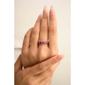 14K Solid Gold Pink Sapphire & Emerald Eternity Band-Prong Set Gemstone Ring - Product Image 4