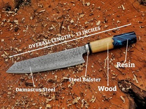 Custom Handmade Extra <b>Sharp</b> Chef <b>Knife</b> Forged Damascus Steel Wood Handle Leather Sheath 8in Blade Ambidextrous Modern - Product Image 4