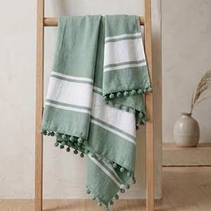 90x170 cm Beige Striped Turkish <b>Beach</b> <b>Towel</b> Woven Cotton Fouta Blanket Quick Dry Peshtemal <b>Travel</b> Wrap Bulk Supplier Factory - Product Image 3