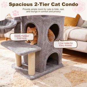 <b>Light</b> Gray 33.5\" Multi-Level Cat <b>Tree</b> with 2-Tier Condo Sisal Scratching Posts Anti-toppling Device - Product Image 6