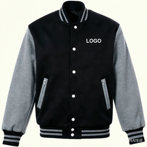 Veste varsity noire et grise pour homme, logo sur le devant, coupe classique, style décontracté, col rabattu, poches zippées, doublure en polaire - Product Image 1