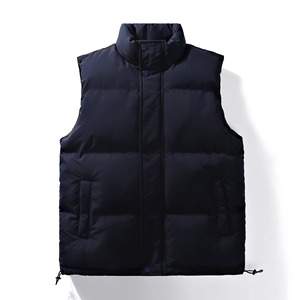 Gilet matelassé d'hiver pour homme grande taille, col montant, couleur unie, en polyester, décontracté, avec fermeture boutonnée, longueur standard - Product Image 4