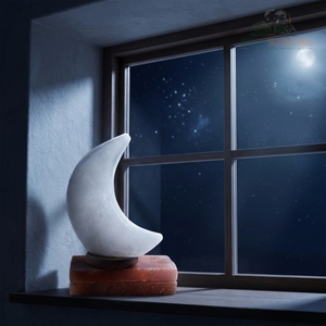 Lámpara Decorativa de Sal del Himalaya Blanca en Forma de Luna Creciente con Base de Madera para Decoración del Hogar y Bienestar - Product Image 6