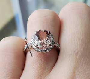 Anillo de Halo de Plata de Ley con Morganita Ovalada, Joyería Vintage con Gema Rosa, Anillo de Boda Romántico para Novia, Regalo de Compromiso para Ella - Product Image 3
