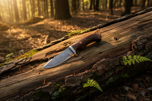 Couteau artisanal en acier Damas – Lame pleine longueur pour la chasse et le bushcraft |   Étui en cuir de qualité supérieure pour le camping et les cadeaux - Product Image 6