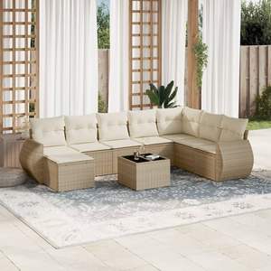 Juego de Sofás Modulares de Jardín de 9 Piezas en Ratán Sintético Color Beige, Muebles Modulares para Exteriores Cómodos y Elegantes - Product Image 1
