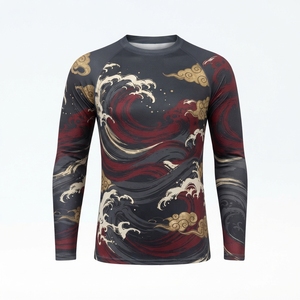 Camiseta de Compresión de Manga Larga para Hombre, Diseño de Nubes Onduladas con Impresión por Transferencia de Calor, Secado Rápido, UPF50+, Spandex, Poliéster - Product Image 1