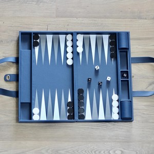 Modern Luxury Pu Leather Lychee Texture for Game Premium <b>Backgammon</b> <b>Set</b> Board Game <b>Set</b> Foldable Portable Blue with Dice - Product Image 1