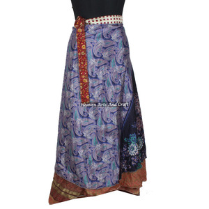Vintage Silk <b>Wrap</b> <b>Around</b> <b>Skirts</b> 2 Layer Reversible Magic Silk Saris <b>Wrap</b> Long <b>Skirt</b> Vintage Art Silk Reversible Magic - Product Image 5