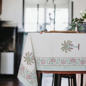 Hand Block Printed Palm Cotton <b>Tablecloth</b> Indian Dining Table Cloth Indian Hand Block Printed <b>Tablecloth</b> Table Cover Linen Set - Product Image 2