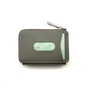 Porte-cartes utilitaire à fermeture éclair en cuir Saffiano de luxe Castello hautement recommandé, polyester noir, brun foncé, gris - Product Image 2