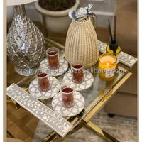 Plateau de Base en acrylique à incrustation, 6 pièces, pour femmes, cadeau, serpillière avec dessous de verre, lot de 6 pièces, plateau indien avec incrustation de perles