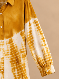 Women's Tie Dye Chiffon Shirt <b>Long</b> Sleeve Button Down Loose Fit Casual Spring Summer <b>Top</b> Yellow <b>White</b> Pattern - Product Image 2