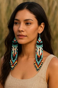 Pendientes de borlas con cuentas hechas a mano, pendientes colgantes con flecos, para regalo, diseño clásico en colores, pendientes de moda con cuentas para mujer - Product Image 6