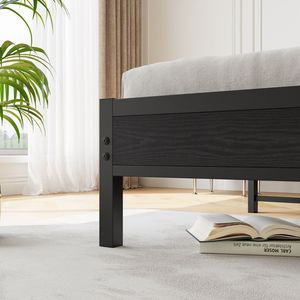 Letto matrimoniale imbottito con testiera contenitore e stazione di ricarica, nessuna rete a molle necessaria, facile da montare - Product Image 6