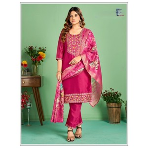 ATRACTIVA SECUENCIA DE BORDADO EN SECUENCIA TRABAJO TOP BOTTOM CON DUPATTA ROSA - Product Image 1