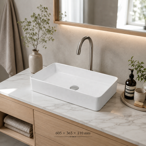 Rectangle Ceramic Wall Mount Bathroom <b>Sink</b> Minimalist Design Smooth Surface White - Product Image 6