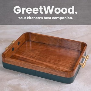 Bandeja Rectangular de Madera de Lujo con Asas de Metal Dorado - Bandeja Decorativa de Madera Sólida de Dos Tonos para Mesa de Centro y Cocina - Product Image 2