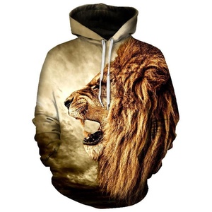 Men's Lion Print Hoodie Sublimation Transfer Regular Fit Casual <b>Animal</b> <b>Pattern</b> Polyester <b>Knitted</b> Autumn Style - Product Image 1
