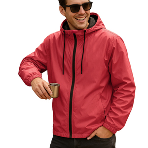 Customize <b>Red</b> Hooded Windbreaker <b>Jacket</b> Casual Zipper Front 100% Polyester Outdoor Wear Windproof <b>Waterproof</b> Windcheater <b>Jackets</b> - Product Image 1
