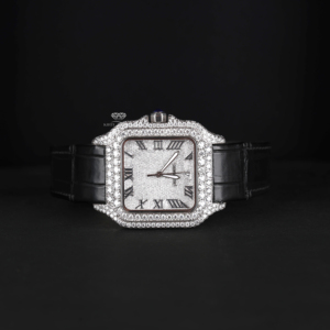 นาฬิกาข้อมือผู้ชายหรูหรา ประดับเพชรโมอิสซาไนต์ หน้าปัดโรมัน สายหนังสีดำ ระบบออโตเมติก สไตล์ฮิปฮอป บลิงค์ บลิซ ดาวน์ - Product Image 5