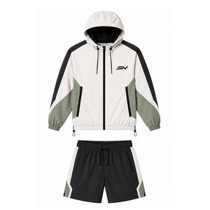 Athletic <b>Men</b> Lightweight Hooded Windbreaker Shorts Set Matching Sports Jacket And Shorts For Running Gym Outdoor Activewear - Product Image 1