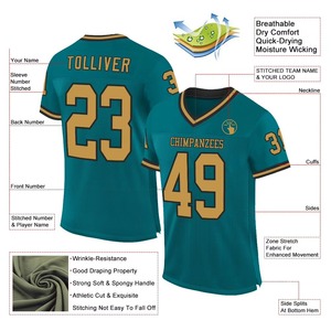 Camiseta Deportiva Retro Personalizada OEM, Estilo Fútbol Americano, Vintage, 100% Poliéster, Talla Grande, Sublimada, Cuello en V - Product Image 2
