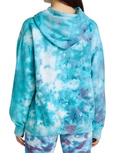 Sudadera con Capucha Extra Grande Personalizada para Mujer, Azul con Efecto Acuarela, Teñido Anudado, Algodón French Terry, con Bolsillo Canguro, Venta al Por Mayor OEM - Product Image 4