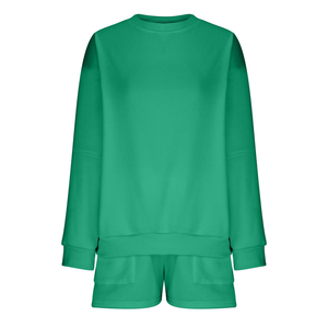 Conjunto de 2 Piezas Personalizado para Mujer, Sudadera Asimétrica con Cuello Redondo y Pantalones Cortos, Ecológico, Transpirable, Spandex/Poliéster, Verano - Product Image 3