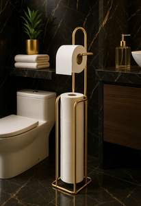 Portarrollos de papel higiénico con estante, portarrollos de papel higiénico montado en la pared, portarrollos de papel higiénico para baño, portarrollos de papel higiénico dorado - Product Image 4