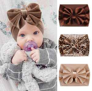 Serre-têtes élastiques en nylon avec grand nœud en velours pour enfants, bandeau doux et élastique en tissu gaufré, couleur unie - Product Image 1