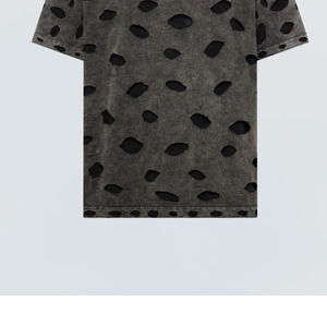 Vintage Hollow Knitted Oversized Solid Anti-Wrinkle <b>T</b>-Shirt Ripped Men Crewneck Short Sleeve Distressed 100% Cotton Summer - Product Image 4