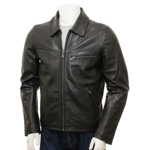 Veste en cuir pour homme, veste de moto à col montant, fabricant OEM, logo personnalisé, veste en cuir pour homme - Product Image 1