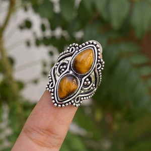 Bague en pierre œil de tigre naturelle, faite à la main, en argent 925, bijou en pierre précieuse pour elle - Product Image 2