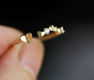 Modern 14K Gold Plated Sterling Silver Heart Diamond Luxury <b>Ring</b> - Product Image 2
