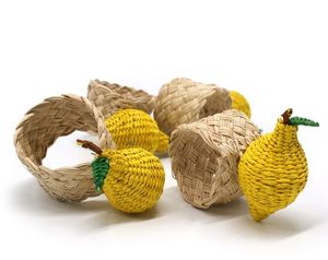 Anillo para Servilletas de Ratán Hecho a Mano, Ecológico y Rústico, con Diseño de Limón Natural, para Decoración de Mesa de Comedor en Verano y Eventos - Product Image 1