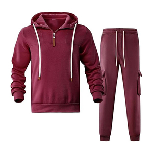 <b>Mens</b> Maroon Hooded Tracksuit Solid Color Full Length Casual Sweatshirt And Joggers With Side Pockets Drawstring Closure - Product Image 4