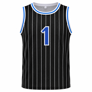 Maillot de basket-ball rayé noir numéro 1, imprimé bleu, sans manches, en maille respirante, vêtements unisexes pour adultes, débardeur à col rond - Product Image 4