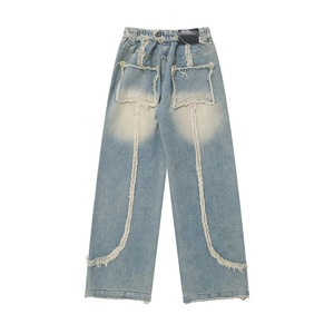 Nuevos Pantalones Vaqueros de Hombre de Diseño, Cintura Media, Tejidos, Estilo Cross-pants, Lavado Ácido, Transpirables, Ecológicos, con Cierre de Cordón, Estilo Urbano - Product Image 1