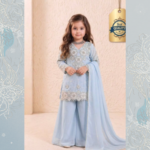 Tenue ethnique pour filles, haut en soie brodé avec un ensemble assorti Sharara et Dupatta, tenues de mariage pour enfants (LX 246) DC - Product Image 4