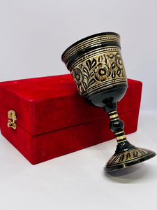 Decorative Handmade Brass Roman <b>Wine</b> <b>Goblet</b> with Velvet Storage Box Vintage Sustainable 200mL Capacity Customizable - Product Image 1