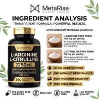 Capsules d'arginine L-citrulline naturelles OEM 2250 mg par portion, favorisent la digestion et l'énergie, 240 capsules par flacon pour adultes
