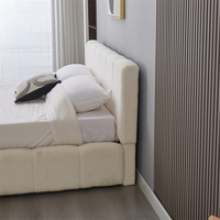 Lit Double Moderne de Luxe Rembourré, Taille Queen/King, Extensible, avec Massage et Rangement, Tissu Velours Doux, Cadre en Bois Écologique