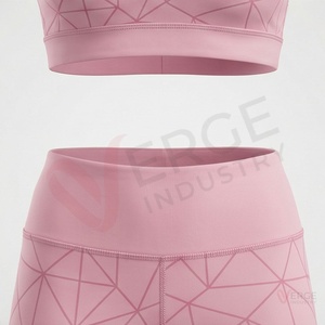 <b>Women</b> Pink Geometric Yoga Set 2 Piece Racerback Crop Top High Waist Calf Length <b>Leggings</b> - Product Image 5
