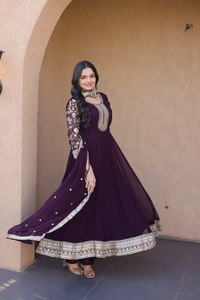 HENIXA CREATION Ensemble Anarkali Robe Longue et Dupatta en Tissu Faux Blooming, Coupe Ajustée, Longueur Ras du Sol, Tenue Traditionnelle Musulmane pour - Product Image 2