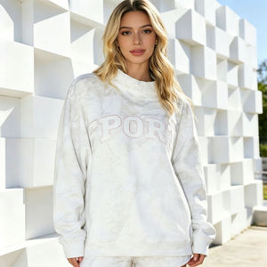 Womens White Tie Dye <b>Mock</b> <b>Neck</b> Sweatshirt Premium Heavyweight Fleece Pullover Oversized Sport Loungewear <b>Top</b> - Product Image 4
