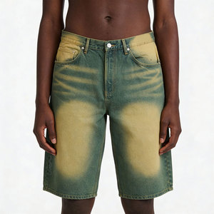 กางเกงยีนส์ขาสั้นสไตล์วินเทจแฟชั่นสตรีทแวร์สำหรับผู้ชาย ตัดเย็บตามสั่ง ซัมเมอร์ แอซิดวอช - Product Image 1